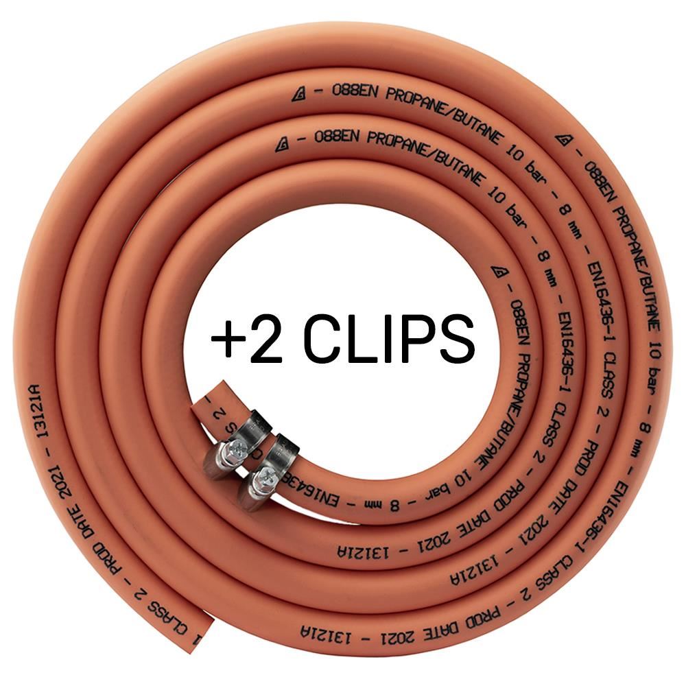 LPG Gas Hose 8mm Propane Butane Pipe BBQ Caravan Camping + 2 Hose Clips