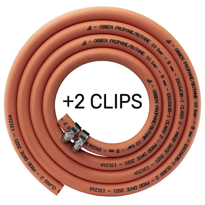LPG Gas Hose 8mm Propane Butane Pipe BBQ Caravan Camping + 2 Hose Clips