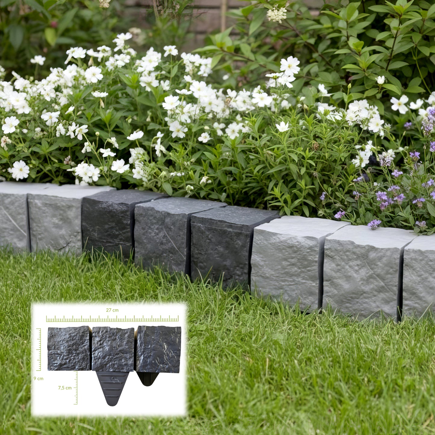 Black or Grey 27cm Garden Lawn Edging Palisade Anthracite Plastic Border Fence