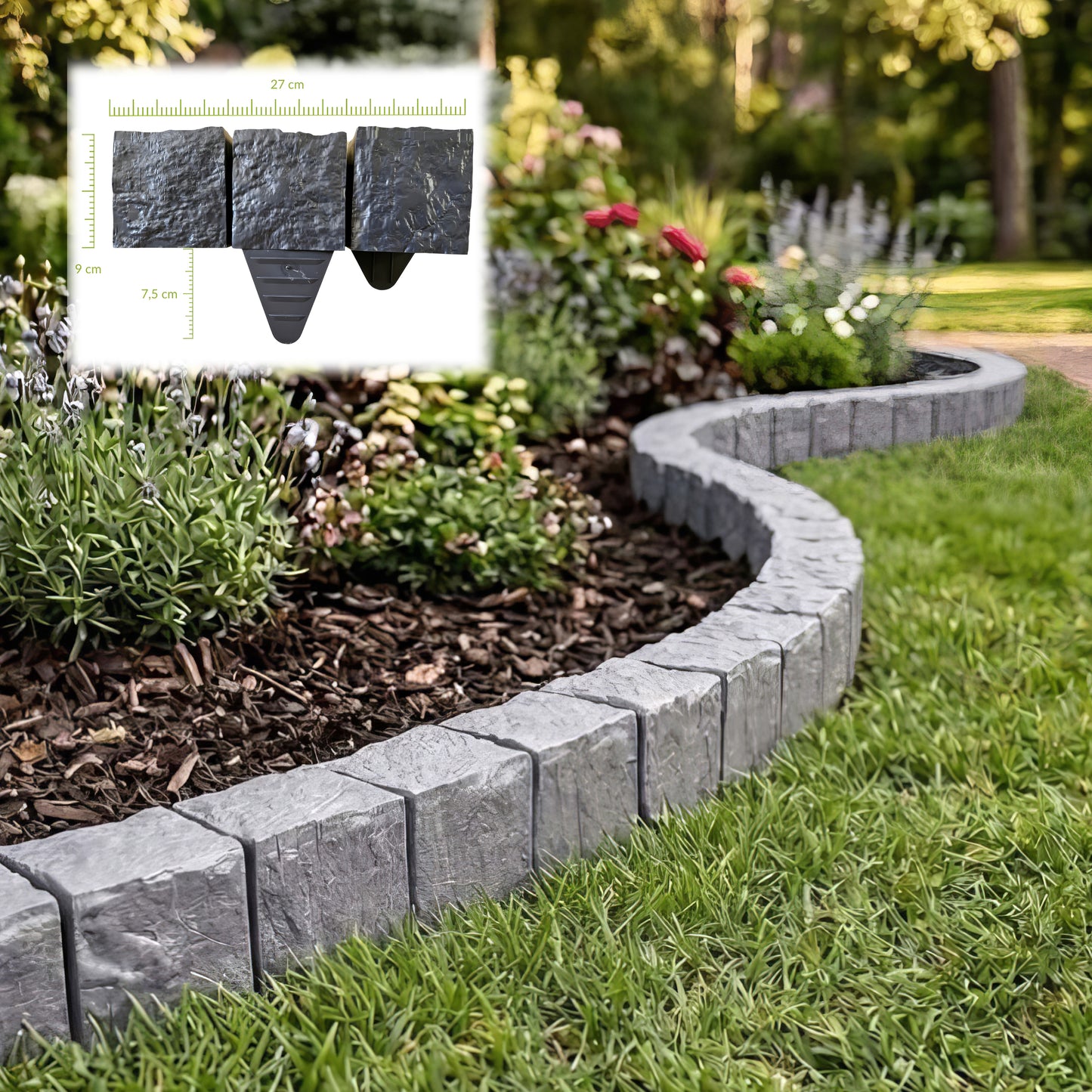 Black or Grey 27cm Garden Lawn Edging Palisade Anthracite Plastic Border Fence