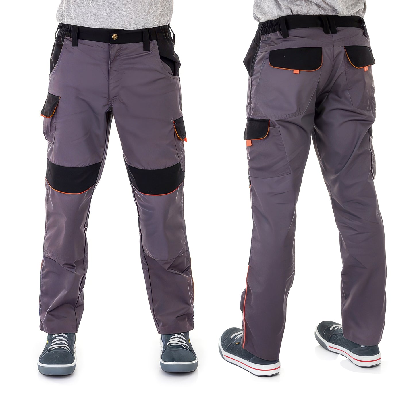 JM WorkWear Work TROUSERS Durable Poly Cotton Construction Trousers Grey Black Orange