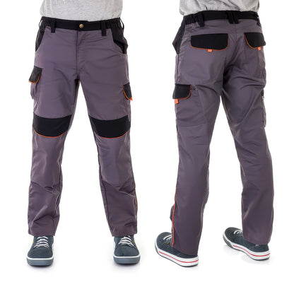 JM WorkWear Work TROUSERS Durable Poly Cotton Construction Trousers Grey Black Orange
