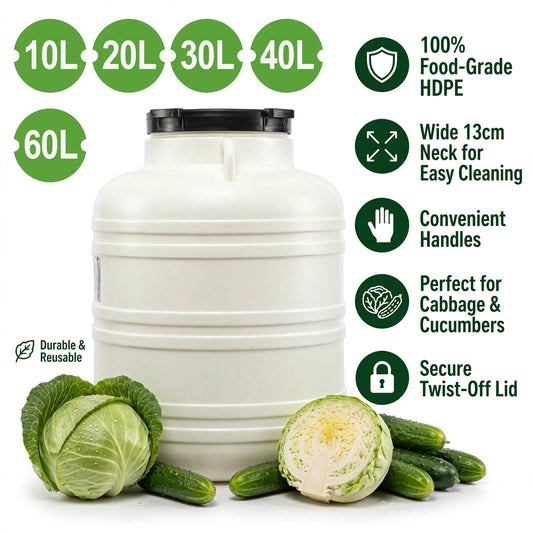 Fermentation Barrel Food Grade HDPE Pickling Container with Lid & Handles 10L-60L