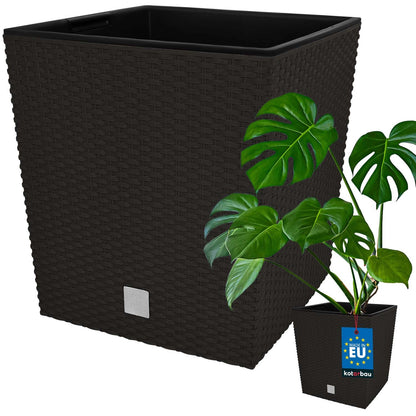 64L Rattan Effect Square Planter with Insert 40cm Garden Flower Pot Umbra
