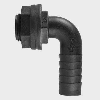 3/4" BSPM 90° Tank Connector with Washer, Nut & 3/4" Barb – Includes Drill Bit