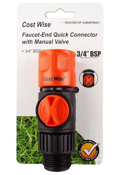 Cost Wise 3/4" BSPM Female Hose Connector with Valve