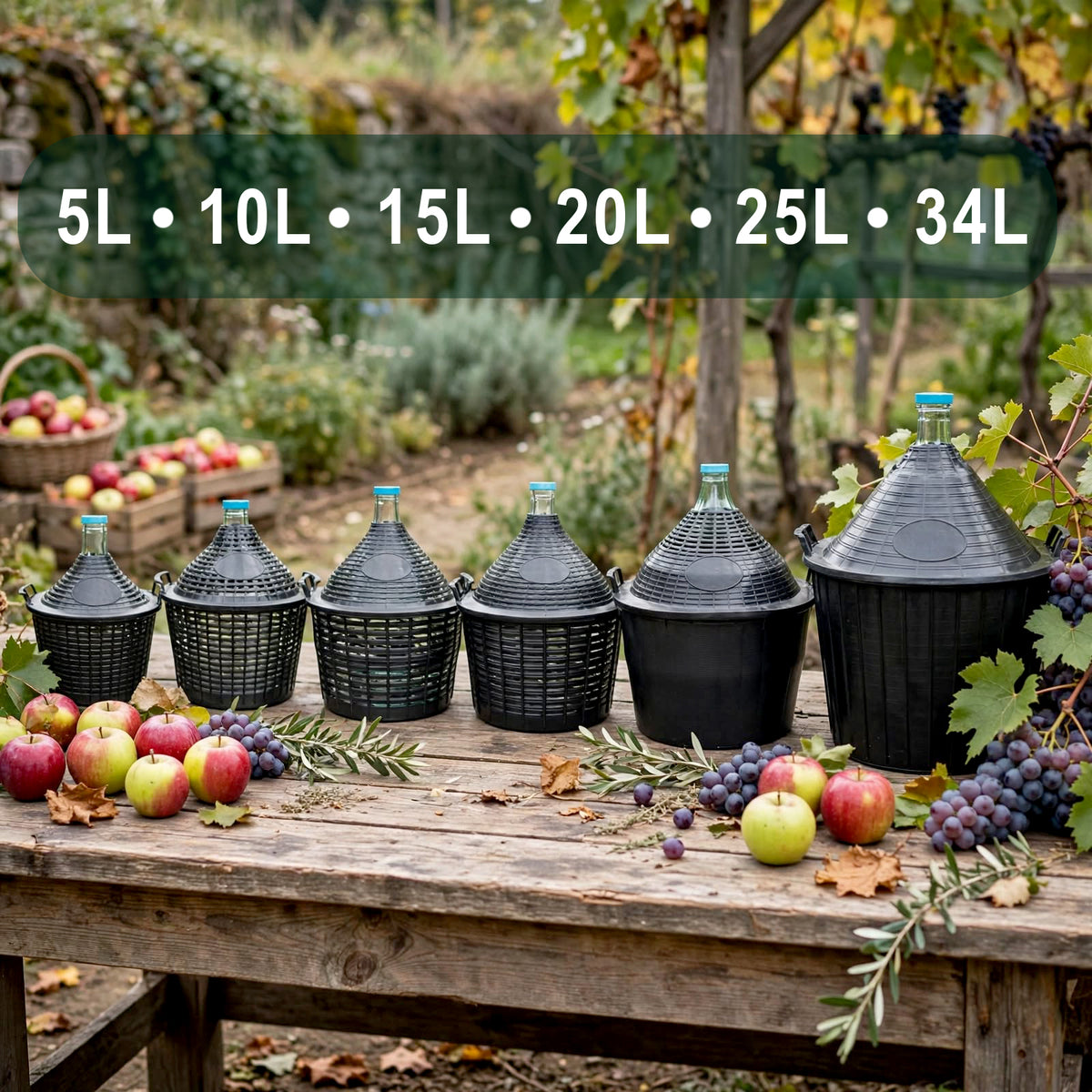 10L 15L 20L 25L 34L - Glass Demijohn With Basket For Wine Beer Mead Fermentation