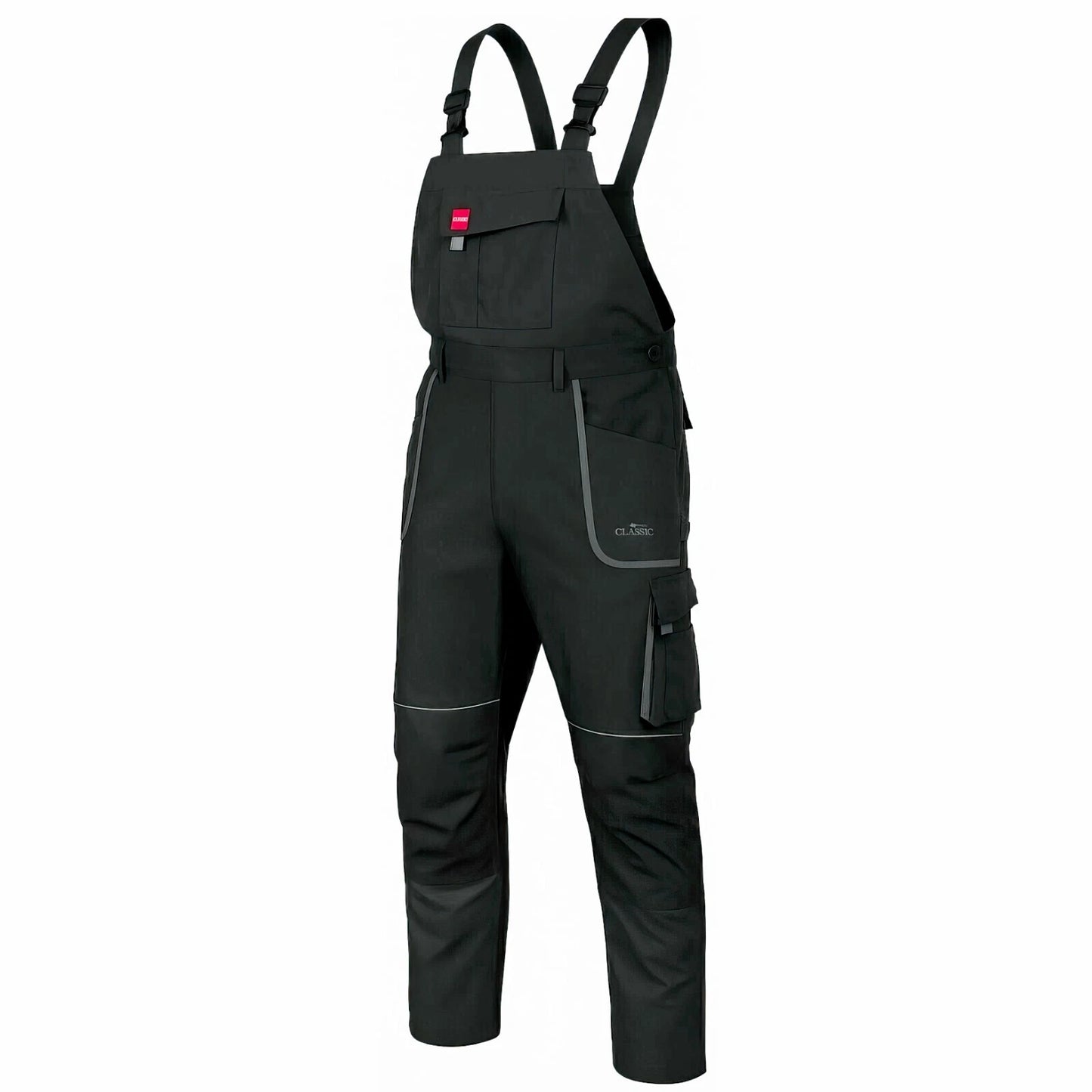 Bib & Brace Overalls Men Mechanic Work Trousers Multi Pocket Knee Pad - BLACK - 100 Slim
