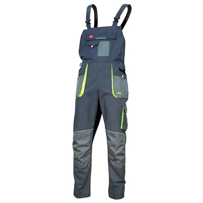Mens Slim Stretch Bib & Brace Work Trousers Knee Pad Cargo Grey