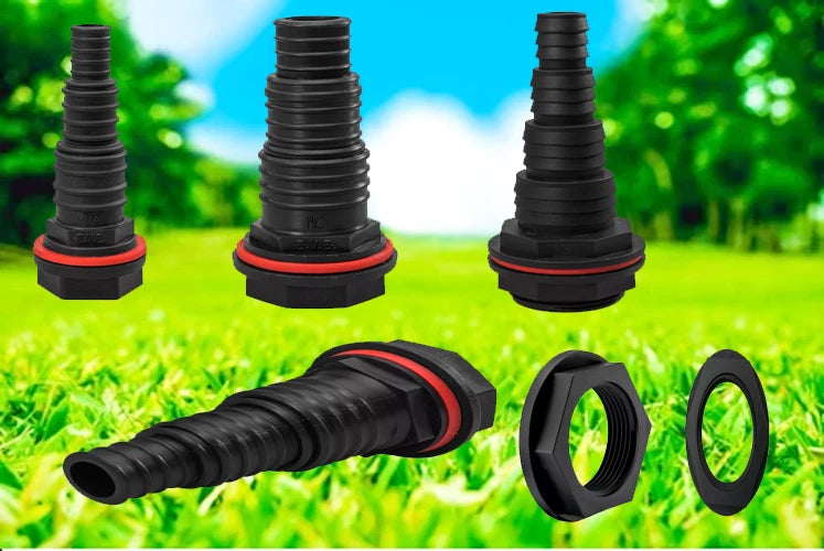 Stepped Multi-Size Pond/Water Butt Hosetails with Nut & Washer -4 SIZES