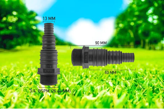 Stepped Multi-Size Pond/Water Butt Hosetails with Nut &amp; Washer  3/4"BSPM- 13/19/25mm