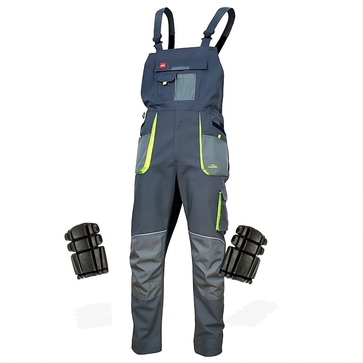 Mens Slim Stretch Bib & Brace Work Trousers Knee Pad Cargo Grey