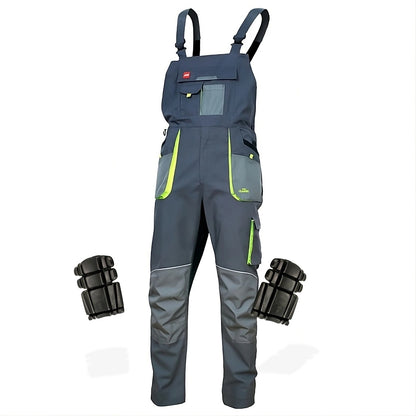 Mens Slim Stretch Bib & Brace Work Trousers Knee Pad Cargo Grey