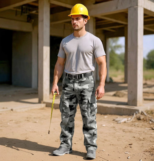 Men Camo Cargo Work Trousers Military Combat Tactical Pants Army Fishing Hiking