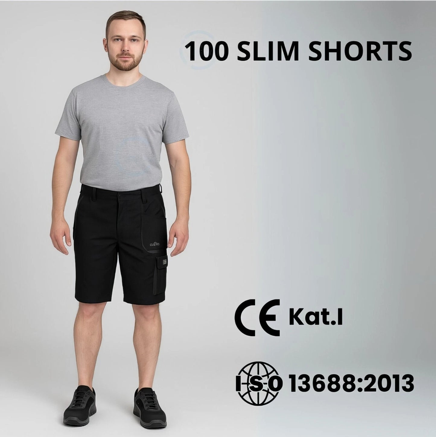 CLASSIC 100 Slim Work Shorts Trousers Cotton Oxford Reinforced Mens Grey