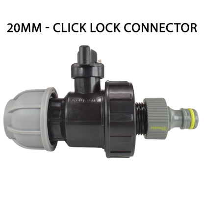 MDPE Pipe Valve Tap Connector 20 25 32mm Garden Hose BSP Click Lock