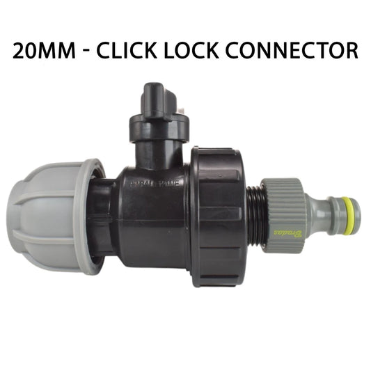 MDPE Pipe Valve Tap Connector 20 25 32mm Garden Hose BSP Click Lock