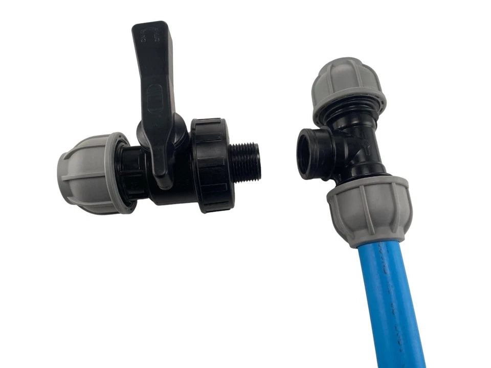 MDPE Compression Tee with Shut Off flow control Valve Water Pipe Fitting 20-32mm