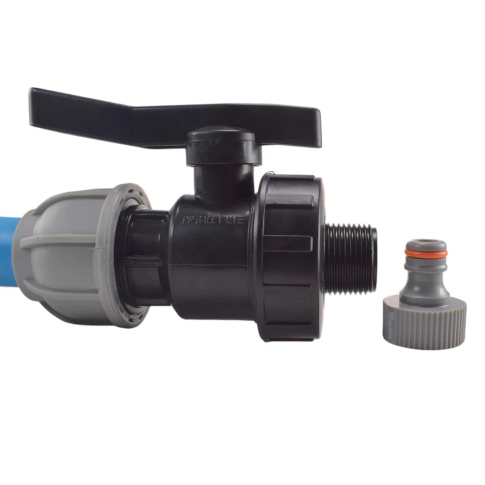 MDPE Pipe Valve Tap Connector 20 25 32mm Garden Hose BSP Click Lock