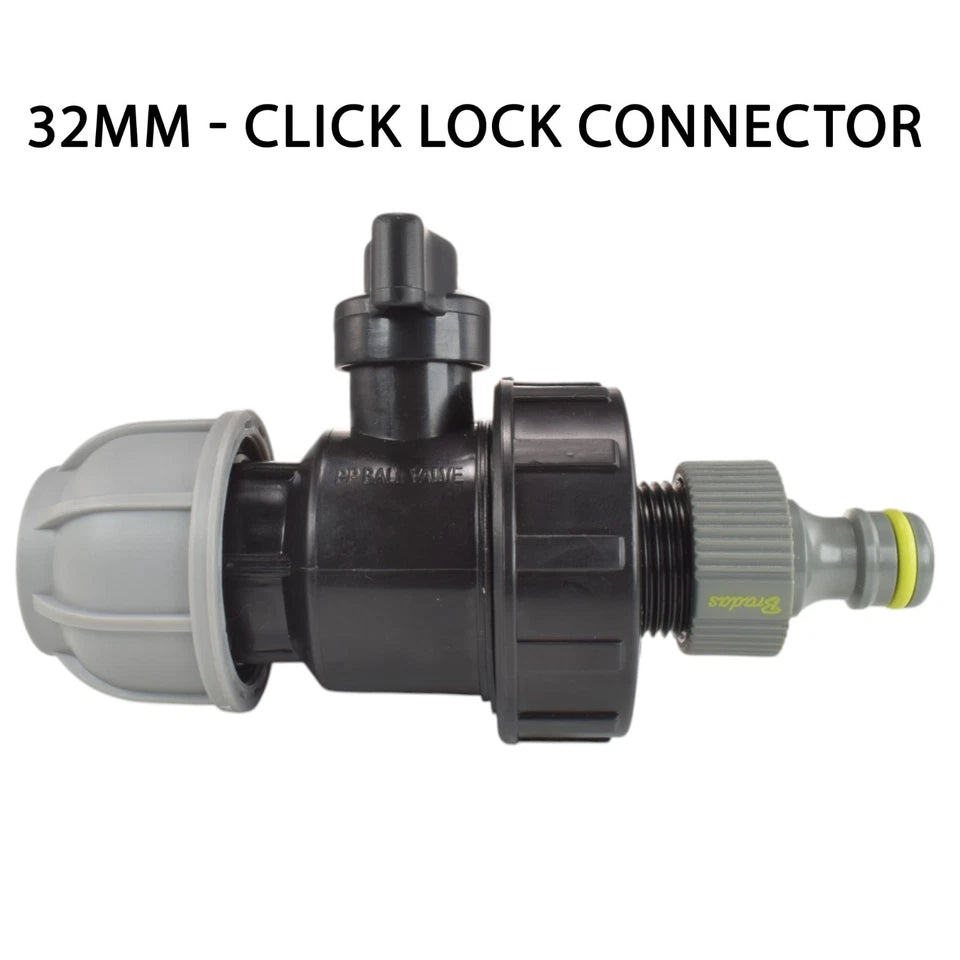 MDPE Pipe Valve Tap Connector 20 25 32mm Garden Hose BSP Click Lock