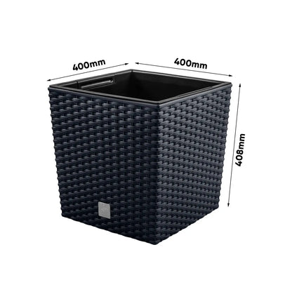 64L Rattan Effect Square Planter with Insert 40cm Garden Flower Pot Umbra