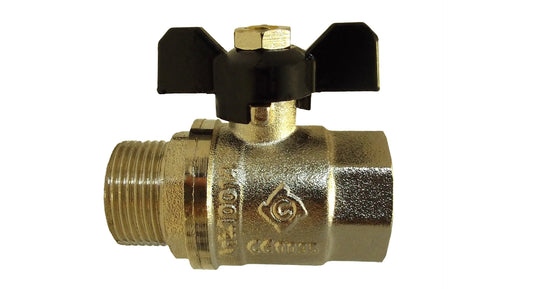 Nickel-Plated Brass Butterfly Valve 1" BSP Male to Female