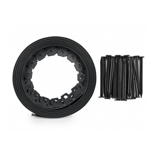 10m Easy Garden Edging Set – 100mm Black Lawn Border with Pegs