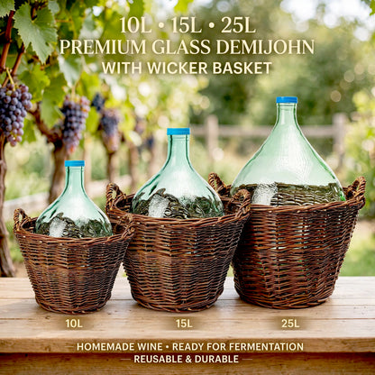 10L 15L 25L Glass Demijohn with Wicker Basket for Wine Beer Cider Mead Making