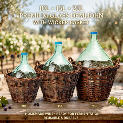 10L 15L 25L Glass Demijohn with Wicker Basket for Wine Beer Cider Mead Making
