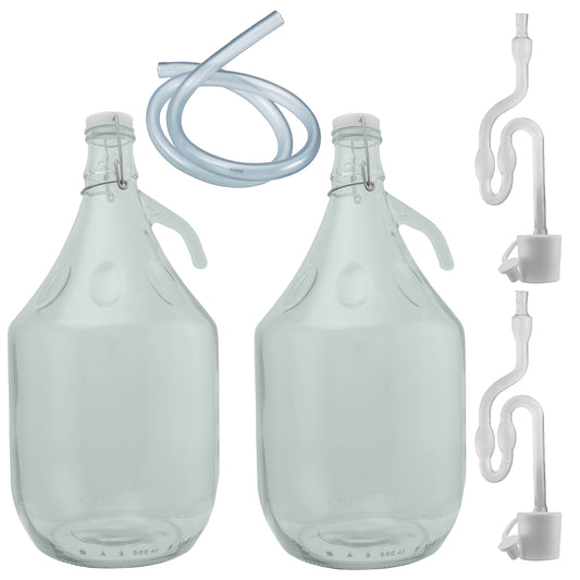 Set of 2 Glass Demijohns 5L Complete with Swing-Top Lid, Airlock, Bung and Tube