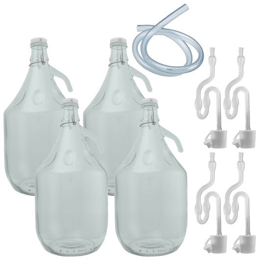 Set of 4 Glass Demijohns 5L Complete with Swing-Top Lid, Airlock, Bung and Tube