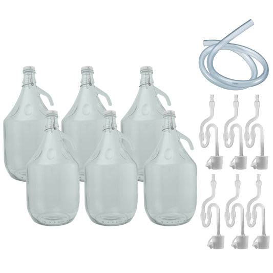Set of 6 Glass Demijohns 5L Complete with Swing-Top Lid, Airlock, Bung and Tube