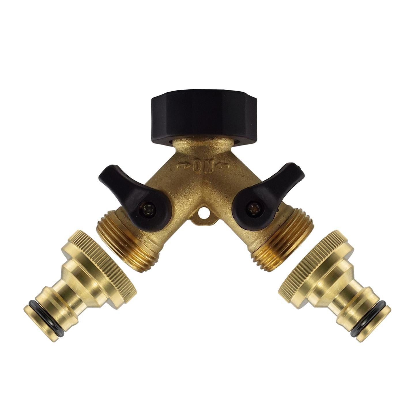 2 Way Tap Splitter Hose Connector Garden Valve BSP 3/4 1/2 Brass Plastic