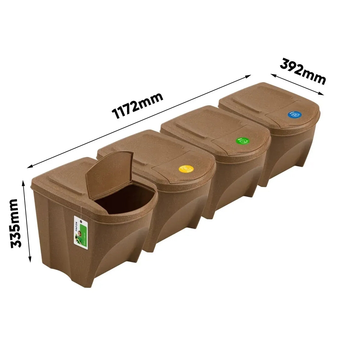 Sortibox Eco Wood 4 x 25L Stackable Recycling Bins Waste Bin Set Brown 100L