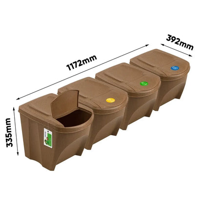 Sortibox Eco Wood 4 x 25L Stackable Recycling Bins Waste Bin Set Brown 100L