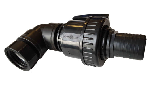 IBC 2” S60X6 Cap with Large Plastic Valve, 2” BSP Elbow Fitting and 50mm Hose Barb