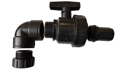 IBC 2” S60X6 Cap with Large Plastic Valve, 2” BSP Elbow Fitting and 50mm Hose Barb
