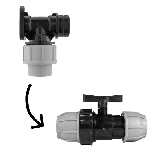 20mm MDPE Wall Flange Set with Integrated In-Line Valve