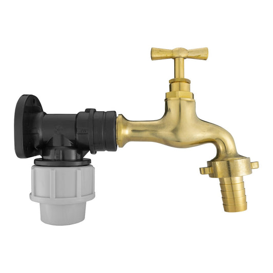 20mm MDPE Wall Flange Set with Polished Brass Garden Tap