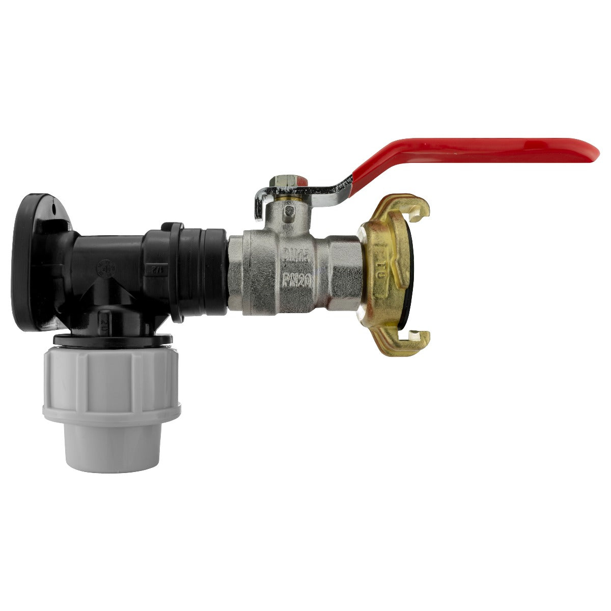 20mm MDPE Wall Flange Set with Geka Connector and Lever Valve
