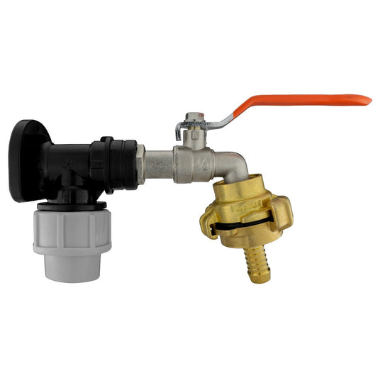 20mm MDPE Wall Flange Set with ½" Lever Tap and ½" Geka Barb Fitting