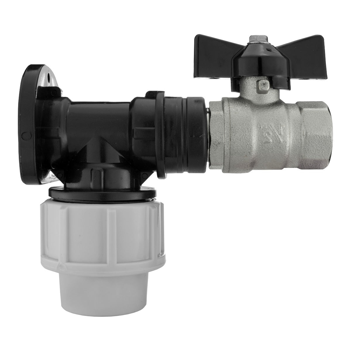 20mm MDPE Wall Flange Set with ½" BSP Bib Valve Fitting