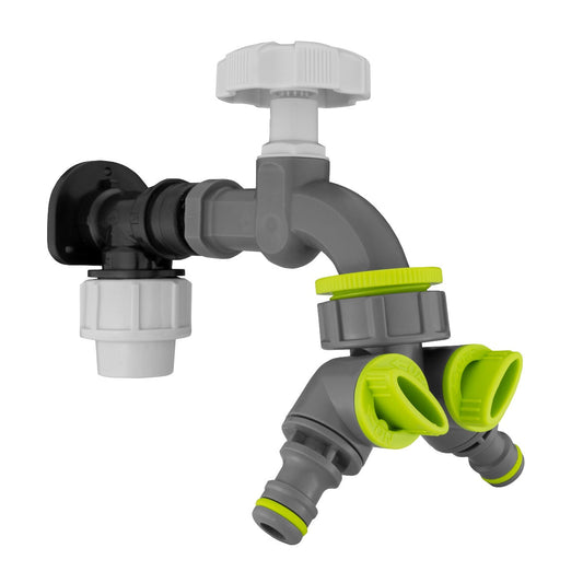 20mm MDPE Wall Flange Set Inluding PP Bib Tap & Tap Splitter