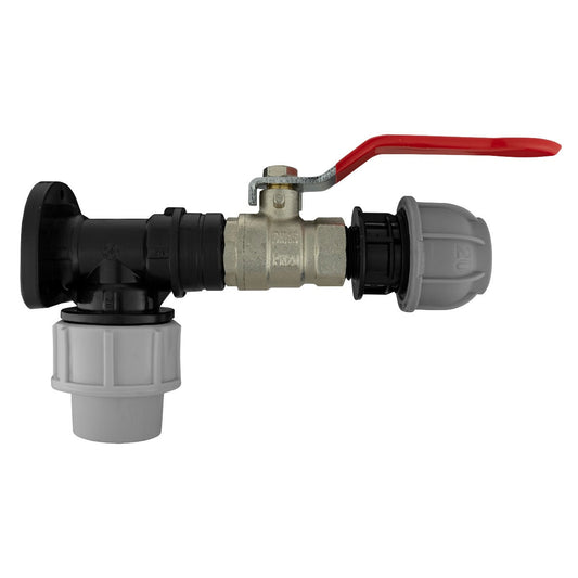 20mm MDPE Wall Flange Set with Lever Valve and 20mm MDPE Connection