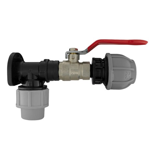20mm MDPE Wall Flange Set Including Lever Valve and 25mm MDPE Connection