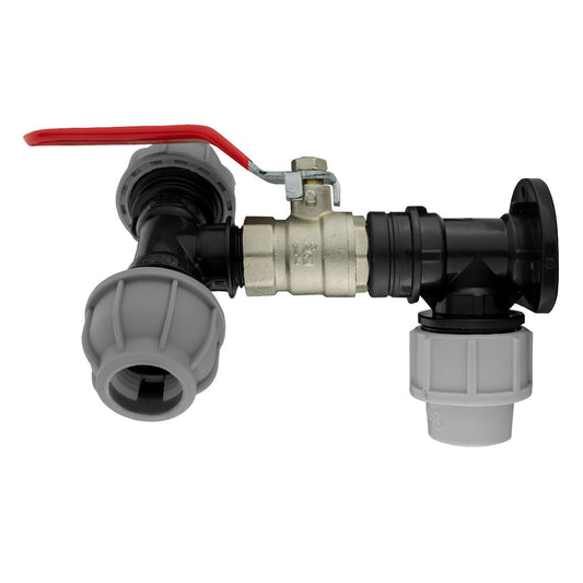 20mm MDPE Wall Flange Set with Lever Valve and 25mm MDPE Tee Connection