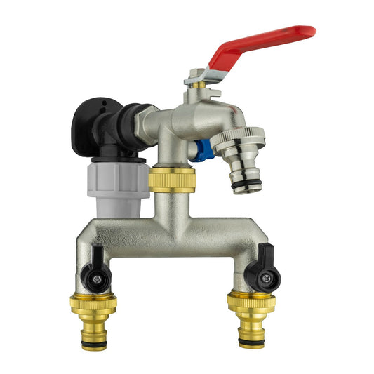 20mm MDPE Wall Flange Set with Dual Tap and Three-Way Outlet