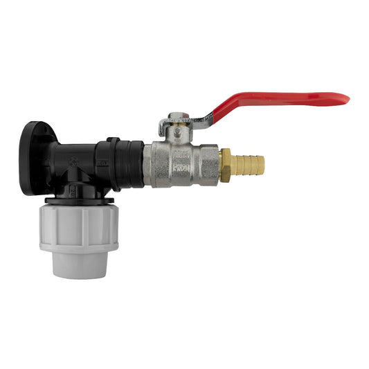 20mm MDPE Wall Flange Set Including Lever Valve with ½" Barb Outlet