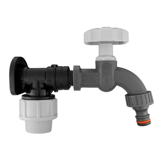 20mm MDPE Wall Flange Set with PP Bib Tap & Water Lock Mechanism