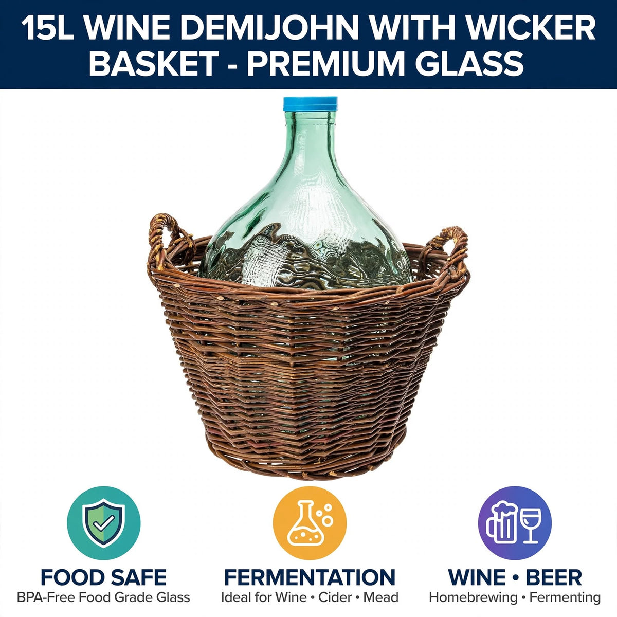 10L 15L 25L Glass Demijohn with Wicker Basket for Wine Beer Cider Mead Making